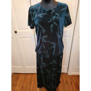 Vintage 90's Green Velvet Leaf  Dress M Stretch Holiday Christmas Whimsygoth